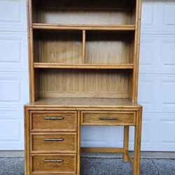 Vintage Lea Furniture Faux Bamboo Desk with Hutch (optional) Boho Chic Coastal Decor