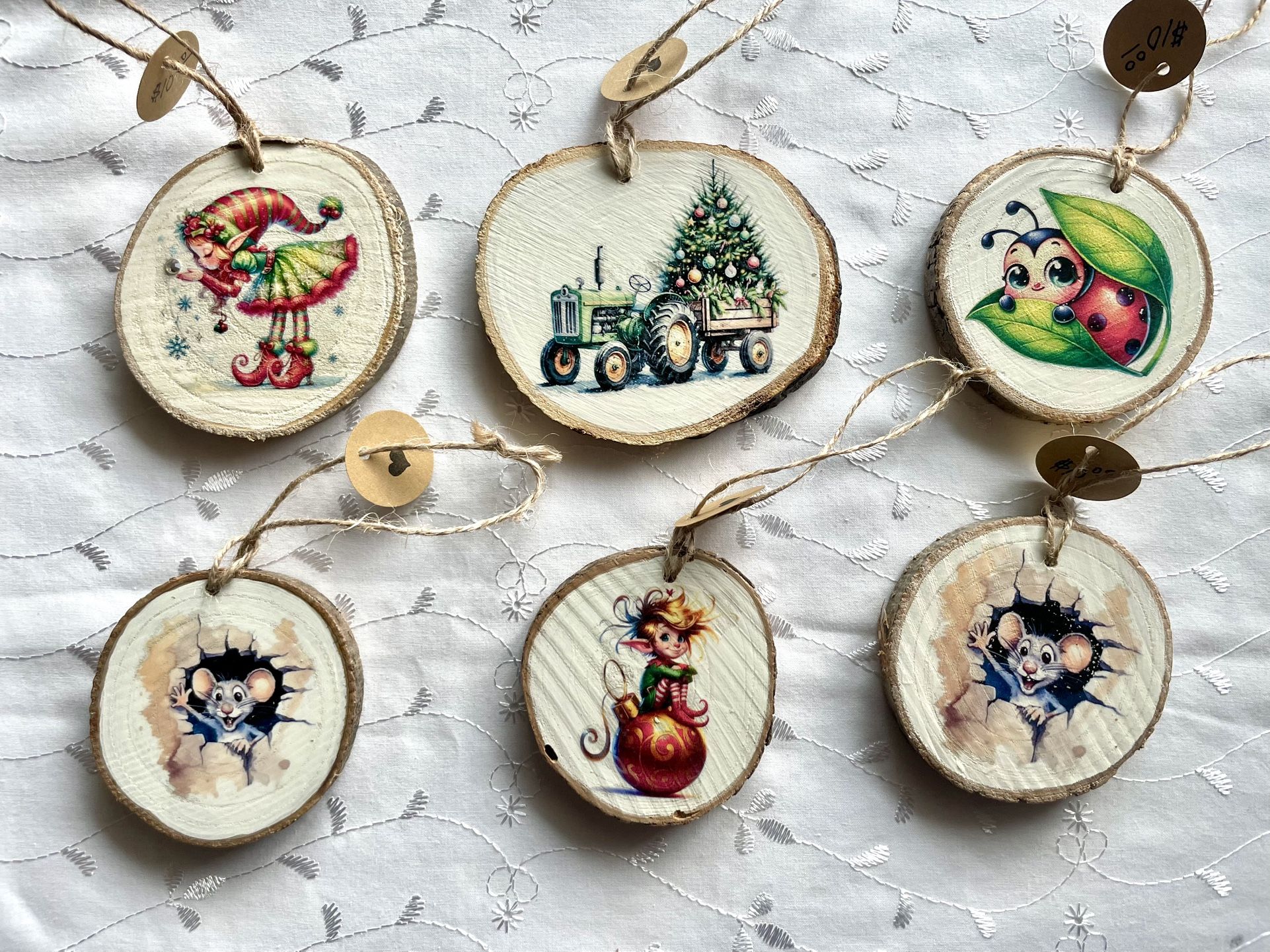 NEW - Wood Christmas Ornaments - $10 Each