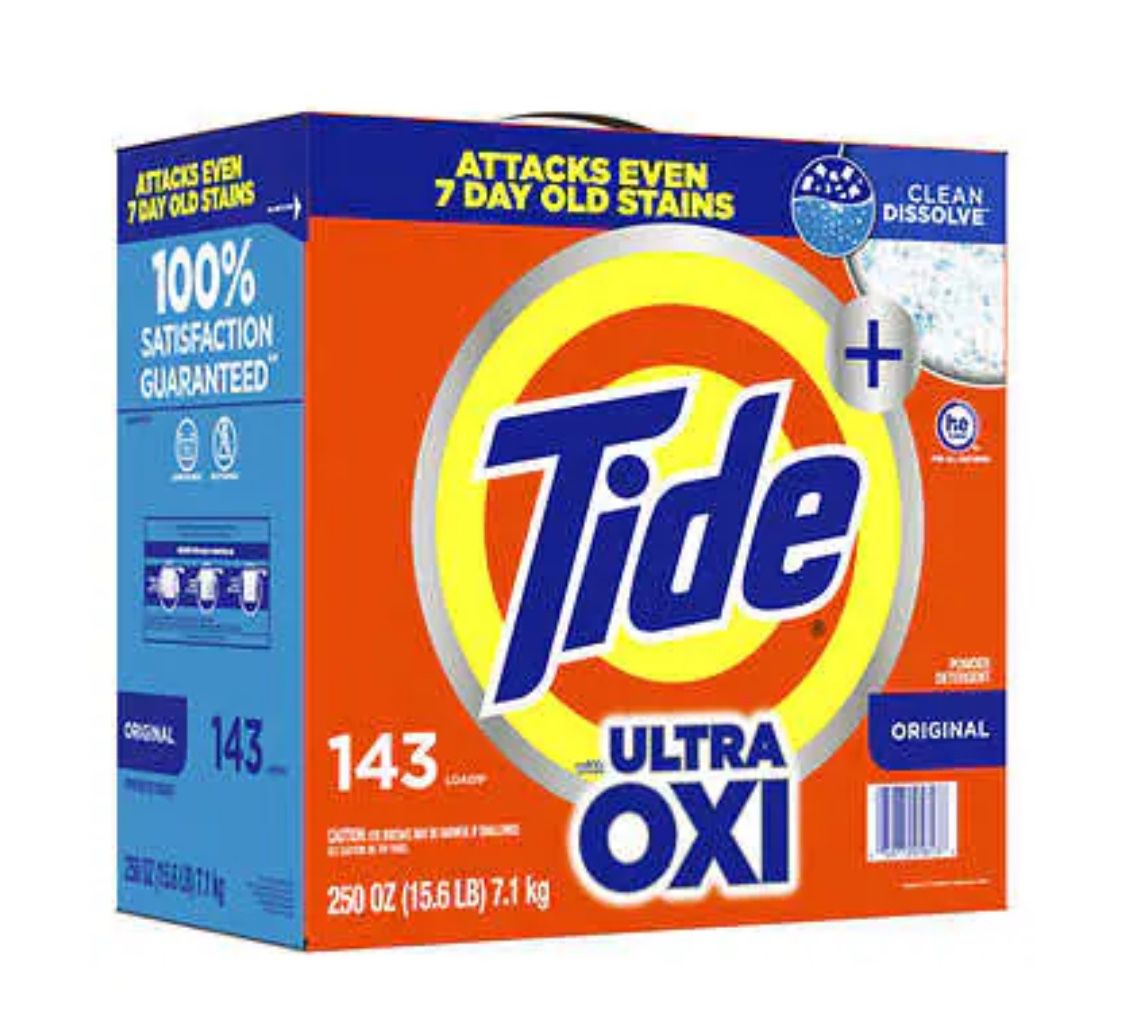 Tide HE Ultra Oxi Powder Laundry Detergent, Original, 143 Loads, 250 oz