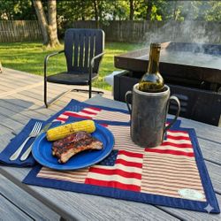 Vintage Set of 2 Olde Glory Americana  Patchwork Placemats- American Flag- 19"x13"