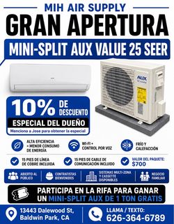 AUX 1 Ton Mini Split 25 SEER WiFi – Grand Opening Special