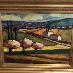 Original SLAVA BRODINSKY “Landscape” Framed  Acrylic Painting on Canvas with COA