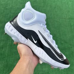 NIKE ALPHA HUARACHE ELITE 4 MID “WHITE / BLACK” METAL BASEBALL CLEATS (Size 11, Men’s)