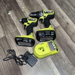 RYOBI 18V HAMMER DRILL AND IMPACT DRIVER SET