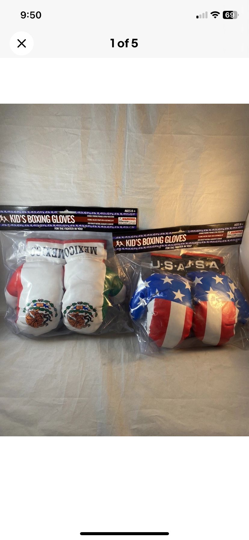 Kids children’s boxing gloves, USA, Mexico, Halloween costume accessory