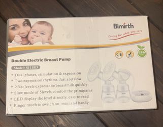 Bimirth Double Electric Breast Pump, Model S1118D.  It features dual phases: stimulation and expression.  It offers two expression rhythms (fast and s