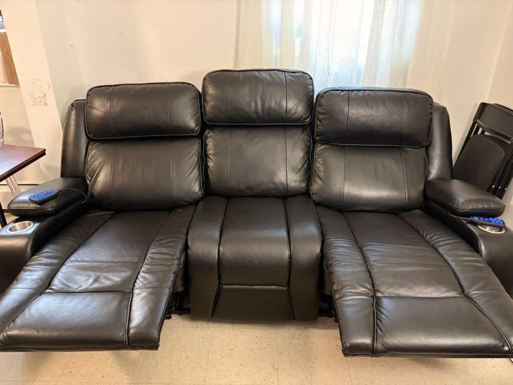 Luxury Black Leather Power Reclining Sofa with Heat, Air, and Lumbar Support