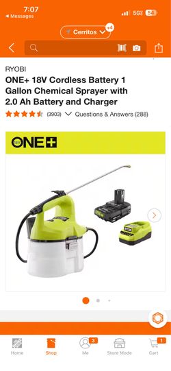 RYOBI ONE+ 18V Cordless Battery 1 Gallon Chemical Sprayer with 2.0 Ah Battery and Charger