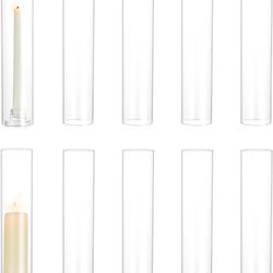 Hewory Hurricane Glass Candle Holders: 10 PCS Clear Open Ended Cylinder Candle Holder Sleeve for Candlestick Holders - Taper Candle Holder Bulk for We