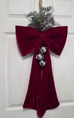Christmas Door Bow with Bells and Greenery