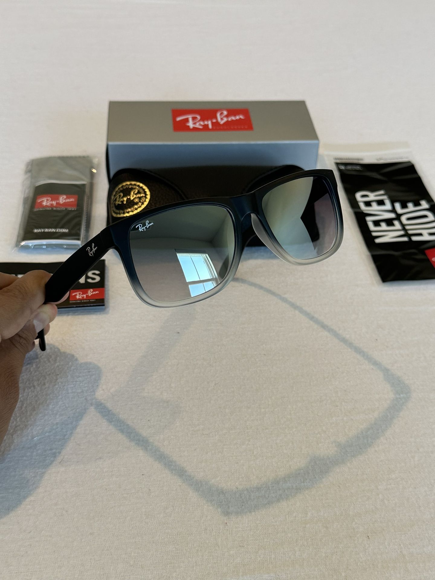 New RayBan Justin Gray Silver Mirrored Sunglasses