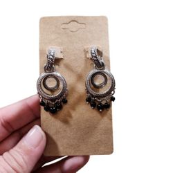 Designer Judith Ripka Black Onyx Cable Sterling Silver Earrings 2"