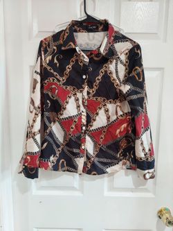 Chicme Chain Print Button-Up Blouse
