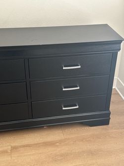 Black Wood Dresser with Rhinestone Finished Handles