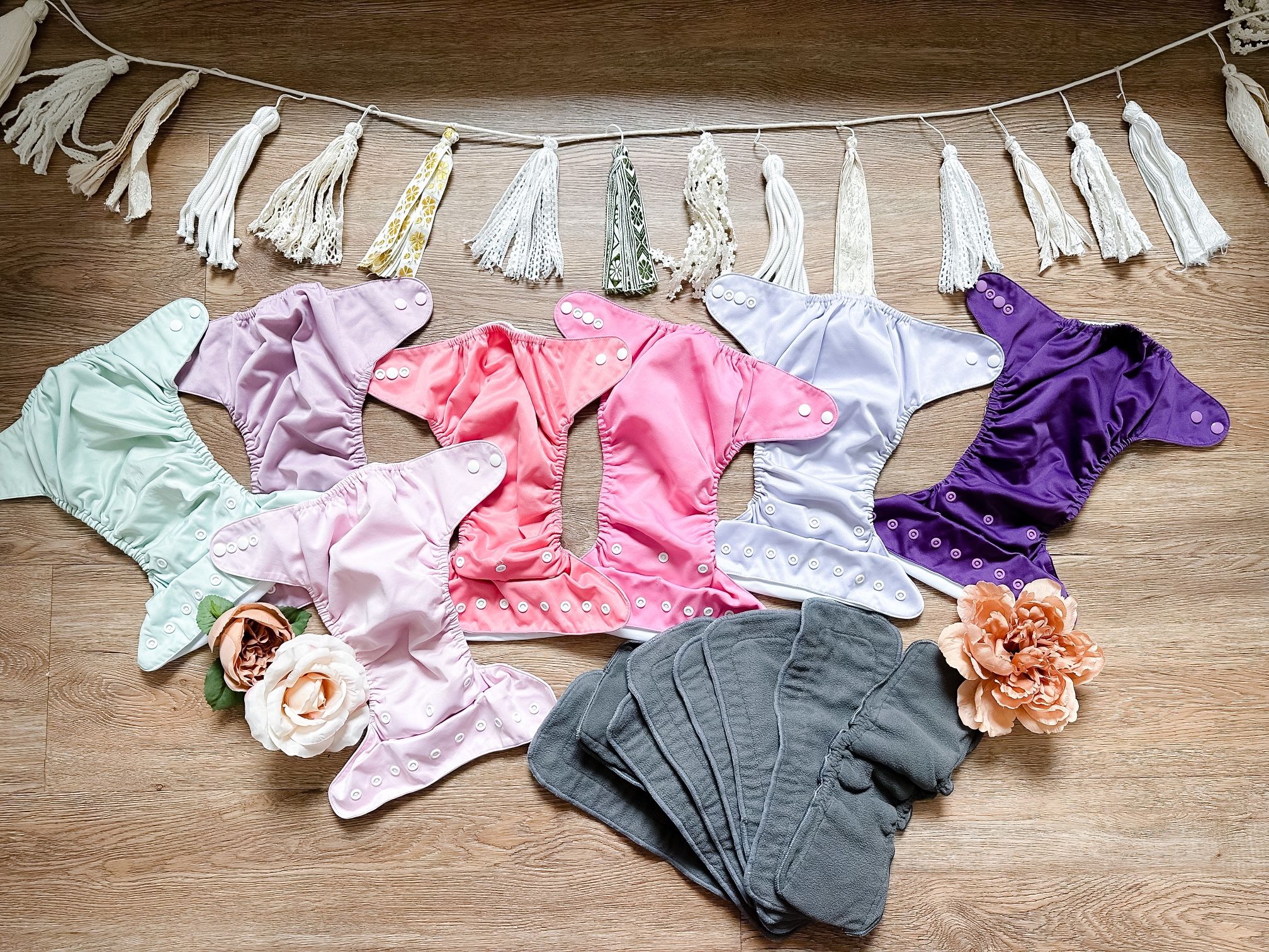 14pc Bulk Cloth diapers + reusable charcoal bamboo inserts bundle