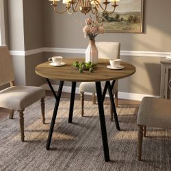 Malawi 35" Modern Wood Round Dining Table with Metal Legs