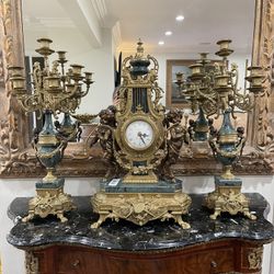 Beautiful Imperial Brevettato Clock & Candelabra 3-Pieces Set Made in Italy🌷