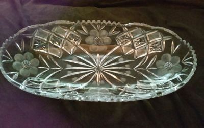 Large antique crystal cut glass dish