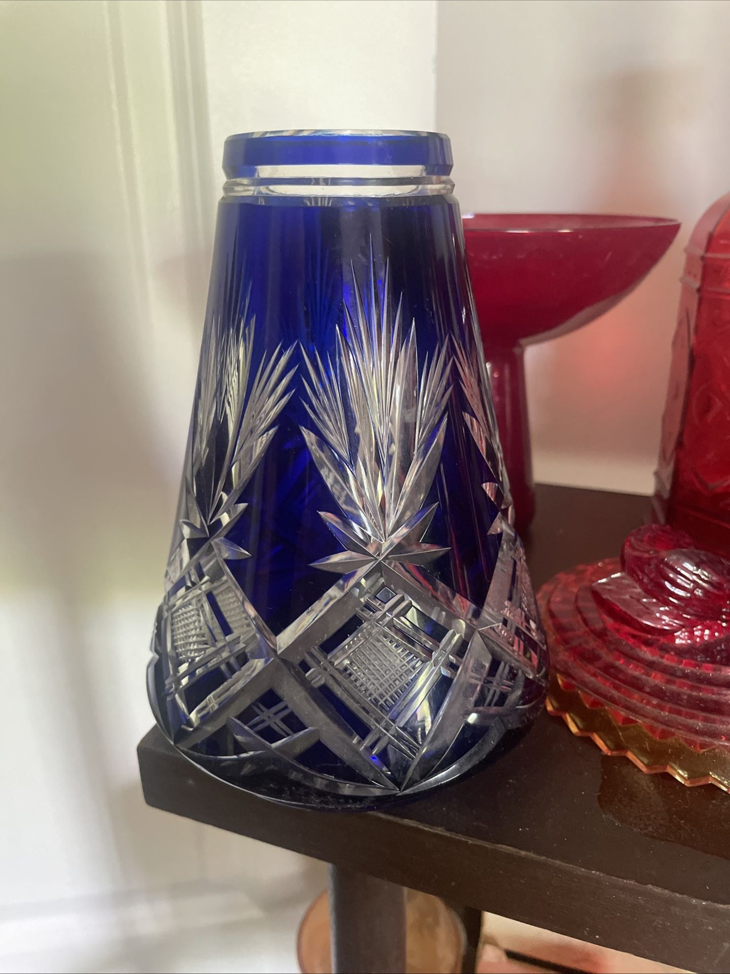 Decanter Vase Cobalt Crystal Etched Vintage
