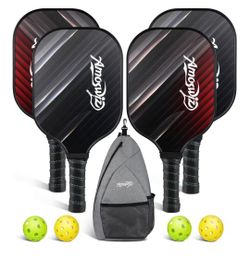 AMOSWIZ Pickleball Paddles Set of 4, 2/4 Pickleball Rackets Balls And Back Pack
