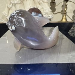 3.5" Agate Geode Carved Crystal Whale  Sculpture,Crystal Healing