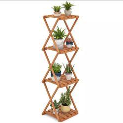 Foldable 4 Tier Plant Organizer Decorative Storage Rack Free Standing Organizer