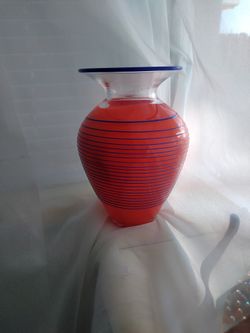 Hand Blown Spiral Art Vase Mvg 97 Red Blue Clear