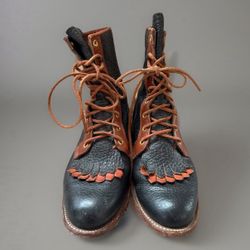 Vintage Justin Kiltie Fringe Lace-Up Boots Women 6B Made in USA