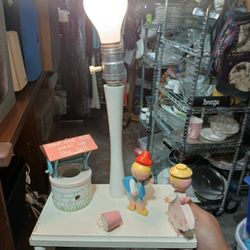Vintage 70’s Wooden Child’s Lamp Nightlight Nursery Plastics Jack & Jill Rhyme