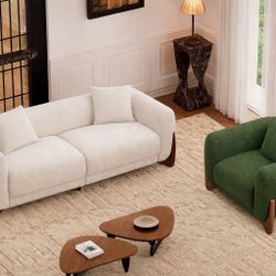 2 Piece Cloud Couch Set, Modern Sherpa Boucle Sofa Set with Wood Legs, Skin-Friendly Minimalist Upholstered Comfy Couch Sofas for Living Room, 3-Seate