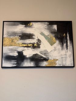 Abstract Canvas Wall Art Black White Gold