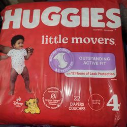 BAG OF HUGGIES LITTLE MOVERS SIZE 4/22 DIAPERS FOR $8