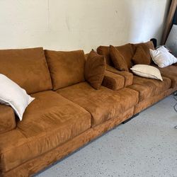 2 Matching Couches – Camel Microsuede