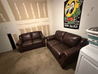 Brown Leather Couches - 2