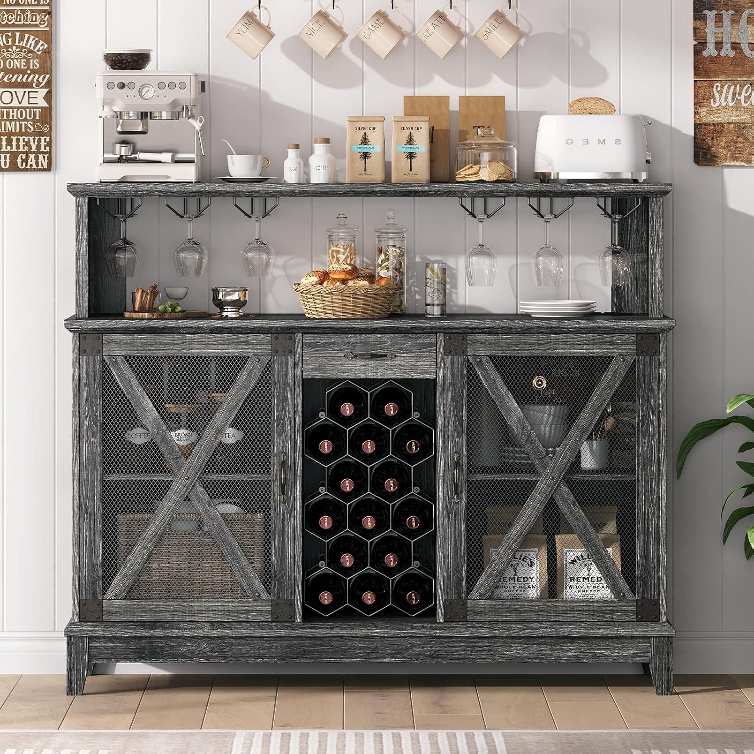 Rustic Wine Bar Cabinet with Storage & LED Lights 🍷✨