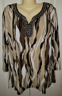JM collection Tunic Top very beaded v neck women's XL