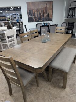 Rustic Gray Farmhouse 6-Piece Dining Set with 18” Butterfly Leaf