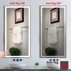 48x24 inch LED Bathroom Vanity Mirror Wall Mounted Adjustable White/Warm/Natural Lights Anti-Fog Touch Switch with Memory Modern Smart Large Bathroom 