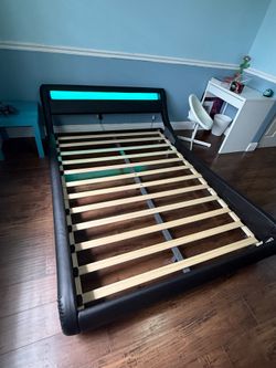 Full size bed frame with LED lights