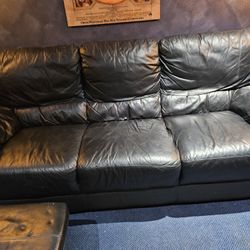 Leather Couch With 2 Foot Stools