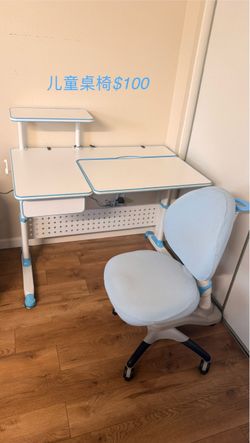 Children's Ergonomic Adjustable Desk and Chair Set - Blue/White