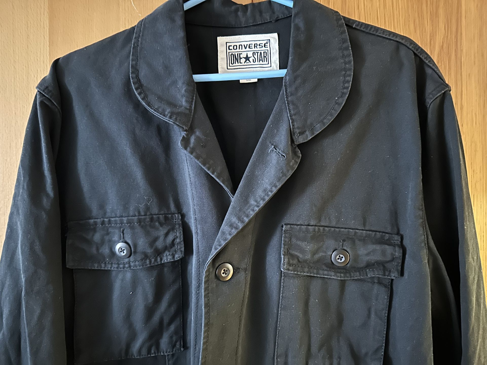 Rare Vintage Converse All-Stars Black Trench Coat Men’s XL Cotton Jacket Overcoat Basketball