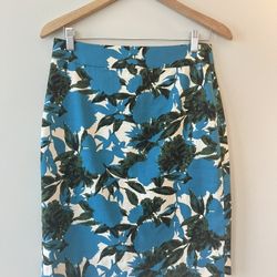 J Crew Sz 4 Pencil Skirt No 2 Tropical Blue Green Knee Length Lined Cotton 