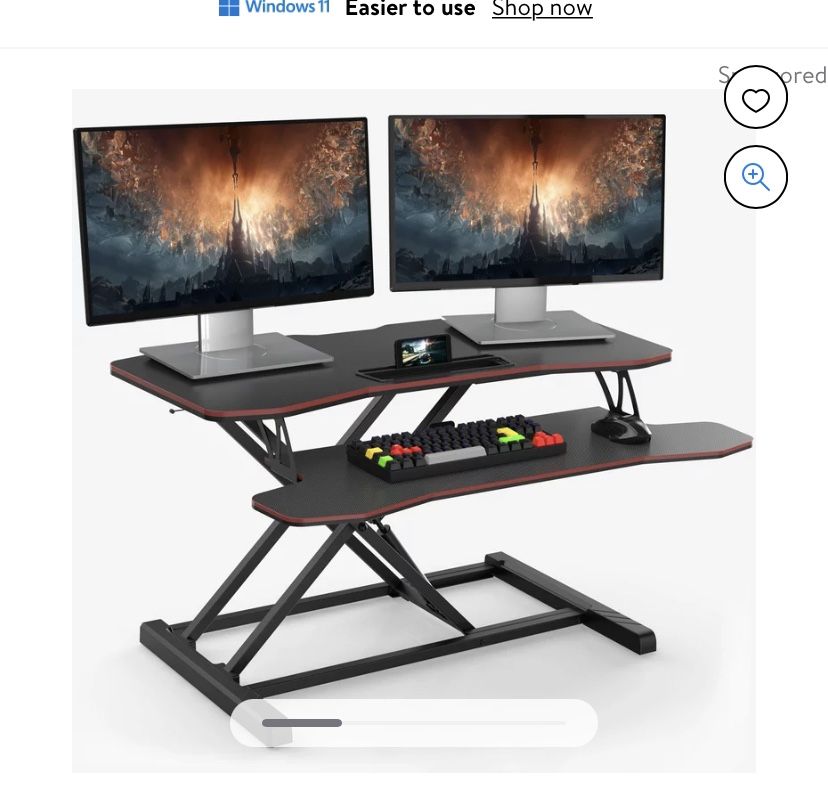 36'' Standing Desk E-Sports Gaming Style with Carbon Fiber Texture Desktop Shelf Modern & Ergonomic Sit to Stand Up Desk SD360007RD
