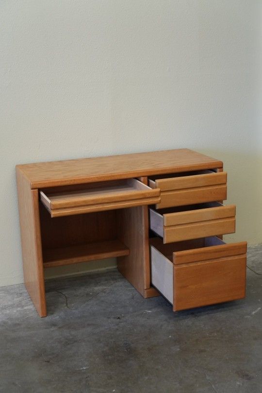 Vintage Oak Desk with Drawers - 1980s Mid Century Style Wooden Table
