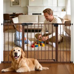 Babelio Metal Auto Close Baby Gate PressGuard, 29"-55" Extra Wide Pet Gate, Black Wood Pattern, 30" Tall