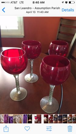 New Burgundy Long Stem Wine Glasses