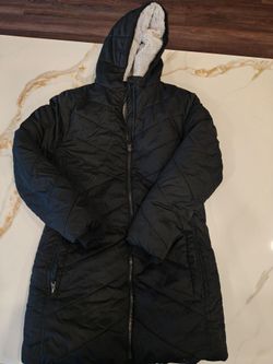 Black Quilted Long Puffer Coat with Hood MEDIUM