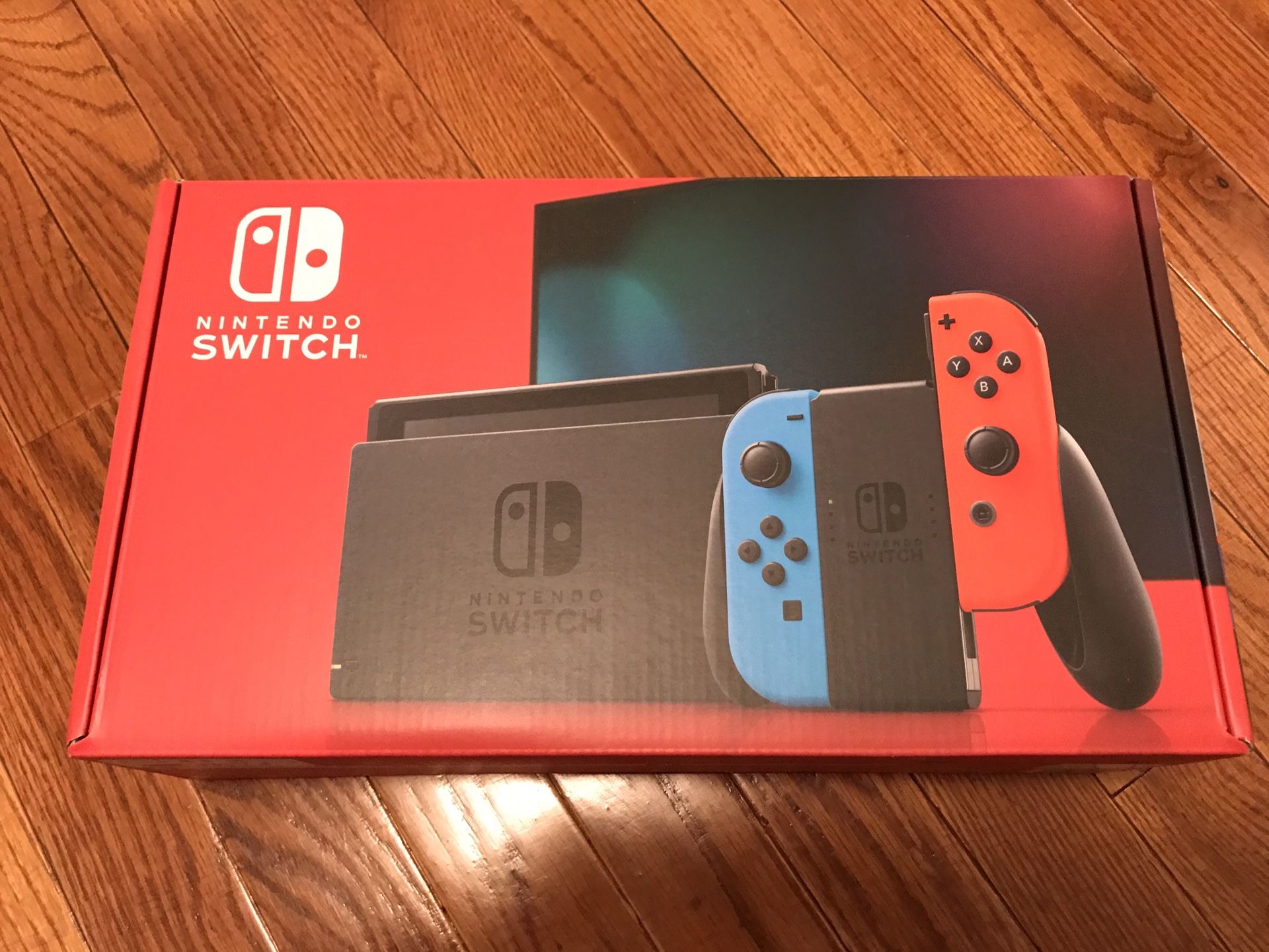 Nintendo switch with neon blue and red 32gb