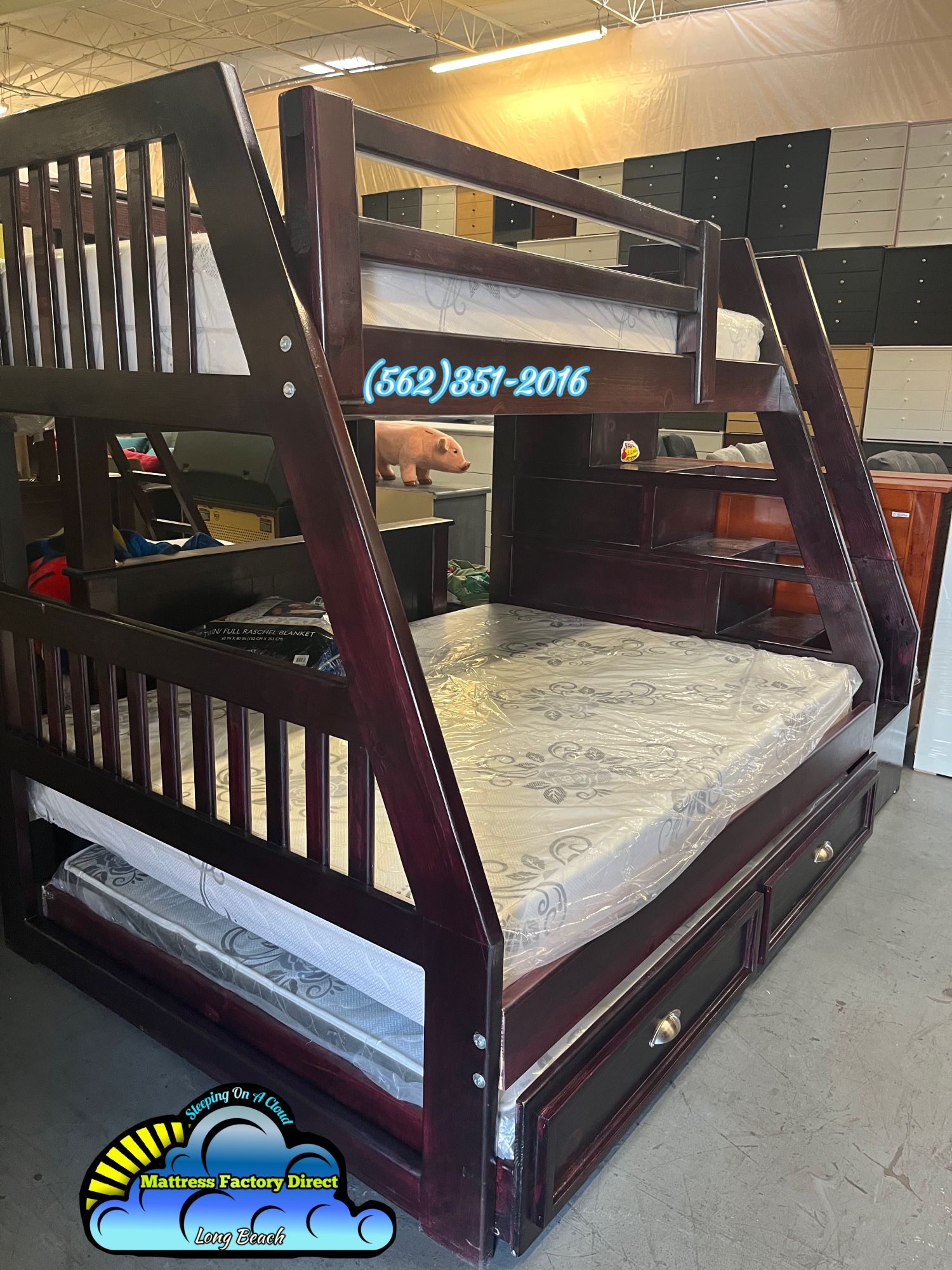 Twin/Full/Full Pinewood Bunk Bed W/ Storage Dresser